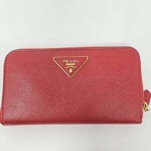 Authentic Prada Red Saffiano Zip-Around Wallet